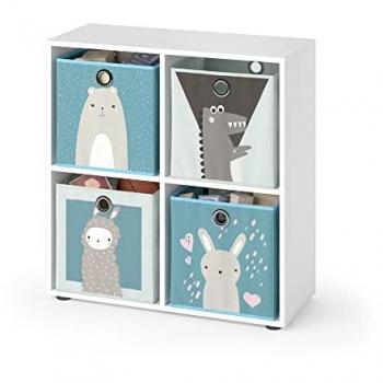 Etagère Tetra enfant, Blanc, 72.6 x 72 cm avec 4 boîtes pliantes