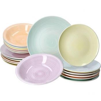 PASTELLO 18‑Pièces Ensemble d’Assiettes Colorées