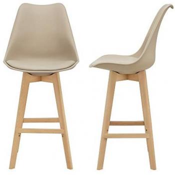 Tabourets de Bar Rembourrés Hêtre Similicuir Lot de 2 Beige