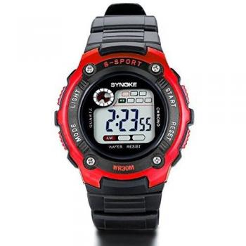 Multifunktionale LED-Armbanduhr für Schüler – Elektronische Sportuhr mit Silikonen Armband, rot/Schwarz