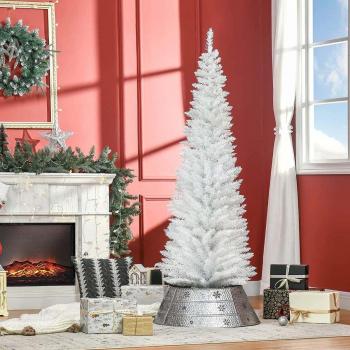 Oversized Extra Large Pine Pencil Slim Christmas Tree, 7.5ft Tall, with 600 Tips and LED Lights in White Hue