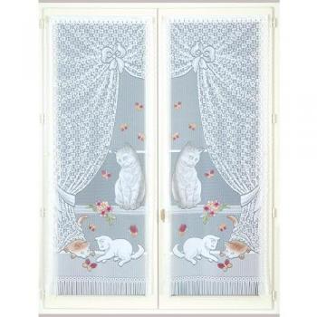 Voilages en Dentelle avec Motifs de Chatons Bleu 60x120 cm