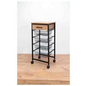 Verdulero de 4 cestas Duett con cajón de madera Negro 43,5x33,5x89cm