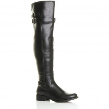 Bottes de cavalier femme Ajvani boucle genou zip noir mat