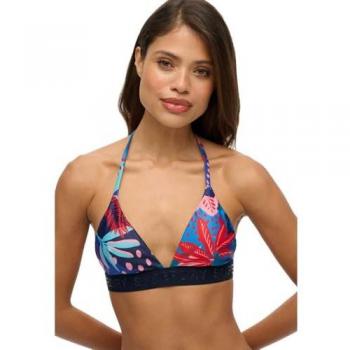 Top de bikini azul con logo Superdry para mujer