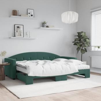 Lit Convertible Velours 80x200 cm – Vert Foncé avec Gigogne