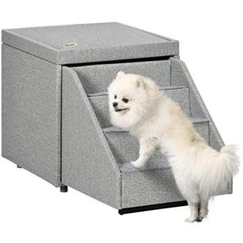 PawHut 2 in 1 Dog Steps Ottoman L/Grey, Grey