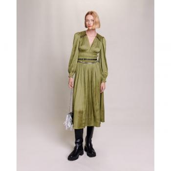 Smocked Green Midi Dress by Maje, Size 40