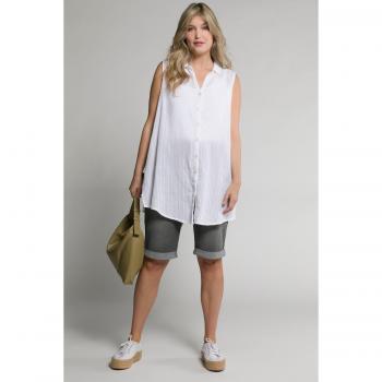 Camicia Smanicata Donna Bianco Taglia 60/62 con Colletto e Effetto Stropicciato