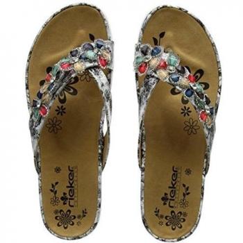 Rieker V9591 Women's Flip‑Flop – Multi‑Colour Grey with Mother of Pearl Accents, UK 5