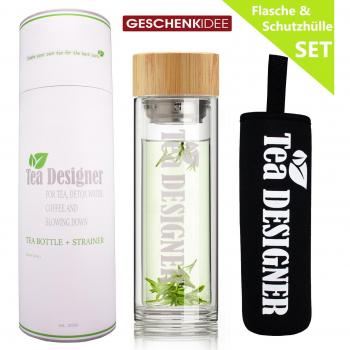 Thermobecher „Glas+Edelstahl“ mit Schutzhülle