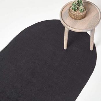 Alfombra de Algodón Negro 50 x 80 cm Forma Ovalada