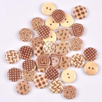 50Pcs 18mm Wooden Buttons for Scrapbooking and Sewing Accessories