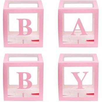 Cajas Cuadradas Transparentes para Globos 4 unids Baby Shower 30x30x30 cm