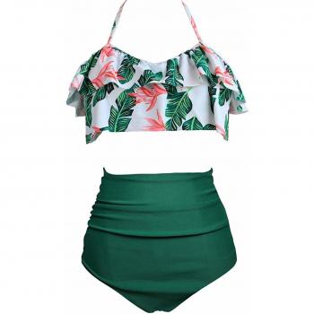 Amenxi Maillot de Bain Femme Taille Haute Volants Bikini Set 2 Pièces Dames Plus La Taille Beachwear