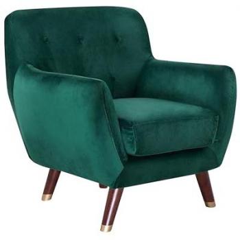 Sillón de Terciopelo Verde Esmeralda con Patas de Madera