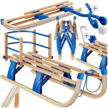 Tectake® Snow Glide – Luge Pliable en Hêtre, Dossier Amovible, Patins Acier – 130 kg