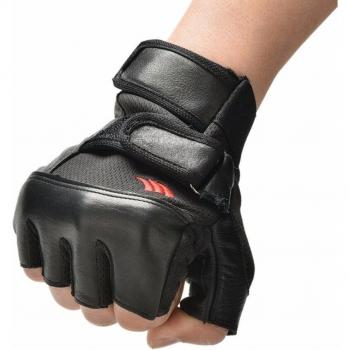 Black PU Leather Workout Gloves with Wrist Wrap for Men