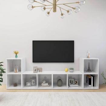 Mobile TV in Legno Multistrato 4 pz Bianco Lucido 72x35x36,5 cm