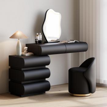 Humply Modern Black Dressing Table with Stool & LED Mirror