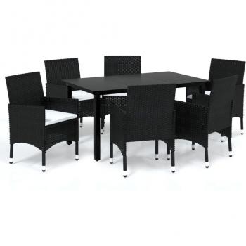 Conjunto Jardín y Comedor con Cojines Negros 7 Elementos