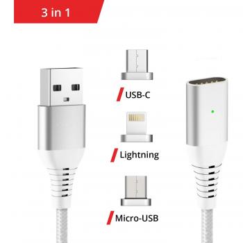 3‑Kanal Magnetladekabel von Liamoo – Silber