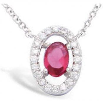 White Ruby Rose 12x8 Silver Pendant