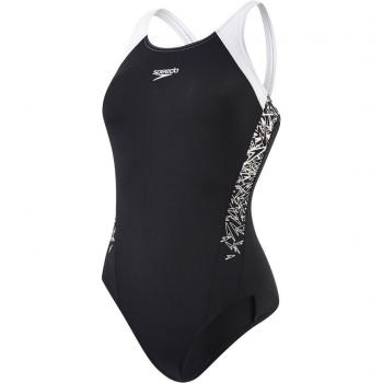 Speedo Damen Boom Splice Muscleback Badeanzug, Schwarz/Weiß, Größe 32