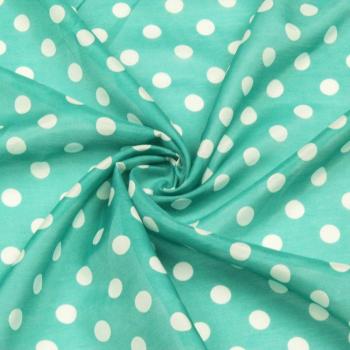 Deep Green Silk Cotton Blend Fabric with Mini White Polka Dots