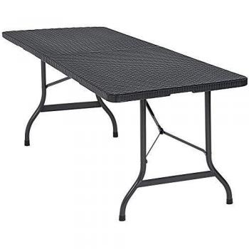 Table de jardin pliante en plastique noir avec poignée de transport et facile à nettoyer, idéale pour le camping ou la fête de jardin