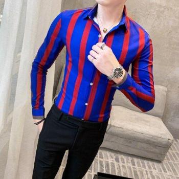 Camisa de esmoquin de manga larga a rayas para hombres, tallas M-3XL