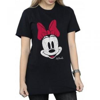 Disney Women's Mickey Mouse Distressed Cotton Boyfriend T-Shirt (Black)