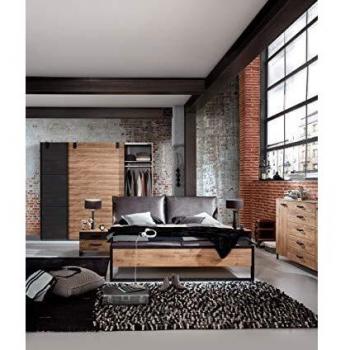 Ensemble de mobilier de chambre adulte imitation chêne poutre rechampis raw steel 180 x 200 cm