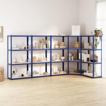 VidaXL 5-Piece Blue Steel & Engineered Wood Shelving System