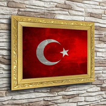 Elegante Türkische Flagge A3 goldgerahmt für den Tisch