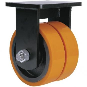 Rueda ALEX HLR-250 Fija: Hub de Hierro + Poliuretano Naranja Doble + Cojinete de Bolas