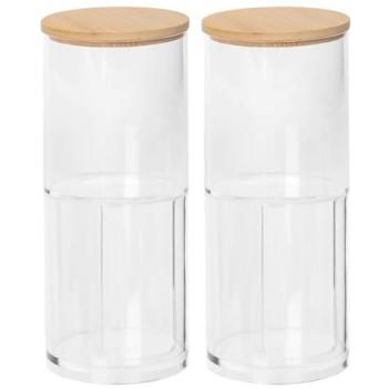 Clear Bamboo Lid Bathroom Stacking Canisters – Duo Pack