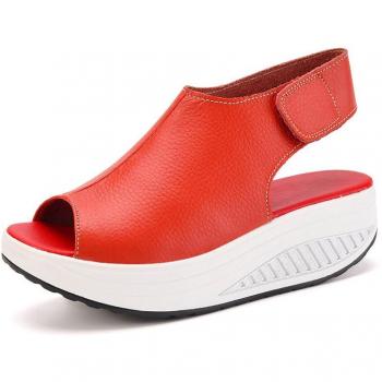 Comfort‑Rosso – Sandali in pelle con zeppa per camminare e stile