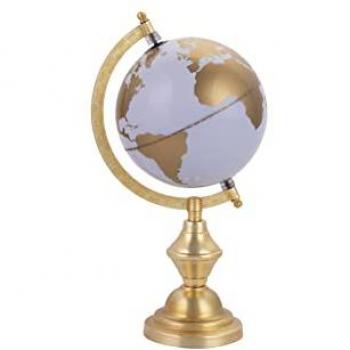 Bola del mundo decorativa en aluminio dorado 18x15x30 cm