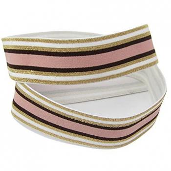 Stephanoise Multi‑Color Stripe Flat Elastic – Pink/White/Gold/Black