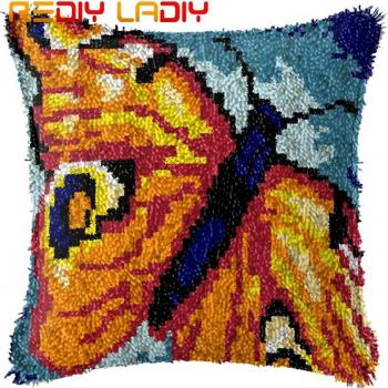 Printed Canvas Butterfly Latch Hook Cushion