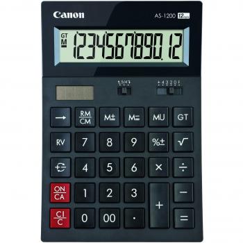 Dark Grey Canon AS‑1200 Solar/Desk Calculator – 12‑Digit, 3 Memory Slots