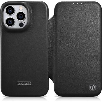 Étui Folio iCARER Noir en Cuir Véritable pour iPhone 14 Pro