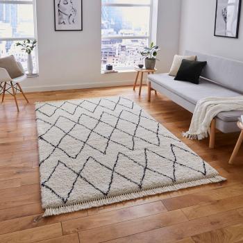 Black and White Moroccan Shaggy Area Rug