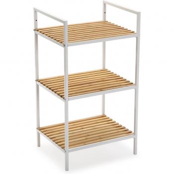 Estantería de Baño Versa White, Estilo Rústico, Medidas (Al x l x An) 70,0 x 32,5 x 39,0 cm, Bambú y Metal