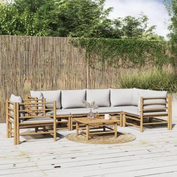 Conjunto de Lounge Externo 7 Peças Bambu com Almofadas Cinza