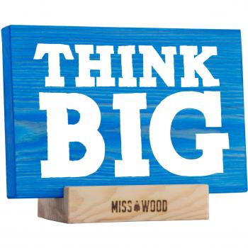 Elemento decorativo in legno Miss Wood Woody, ispirato a Pensa in grande, tinta blu
