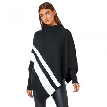 Poncho Roman en laine mélangée à col roulé et rayures