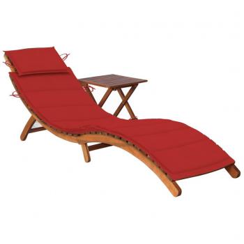Tumbona de jardín con mesa y cojín madera maciza de acacia vidaXL