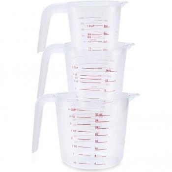 3er Set Kunststoff-Messbecher, BPA-frei, mit abgewinkeltem Griff, 4 Tassen, 2 Tassen und 1 Tasse